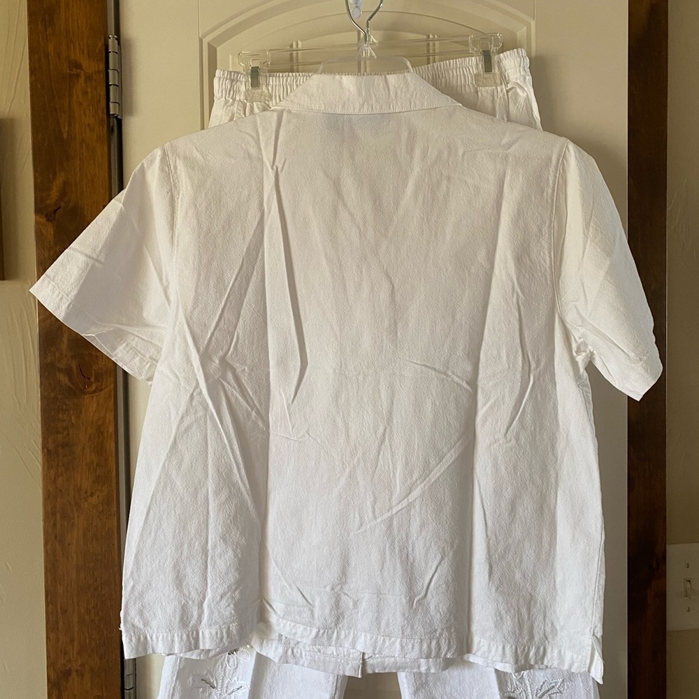 NWOT - Jane Ashley Sequined & Embroidered Crop Pant Set - Size Lg - White - Picture 4 of 13